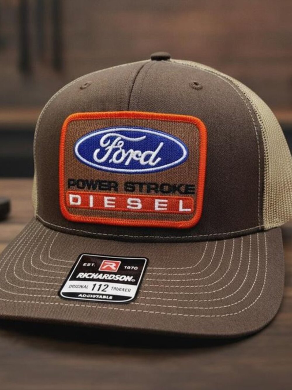 Retro Ford Power Stroke Diesel Patch Brown Tan Richardson 112 Trucker Hat F150